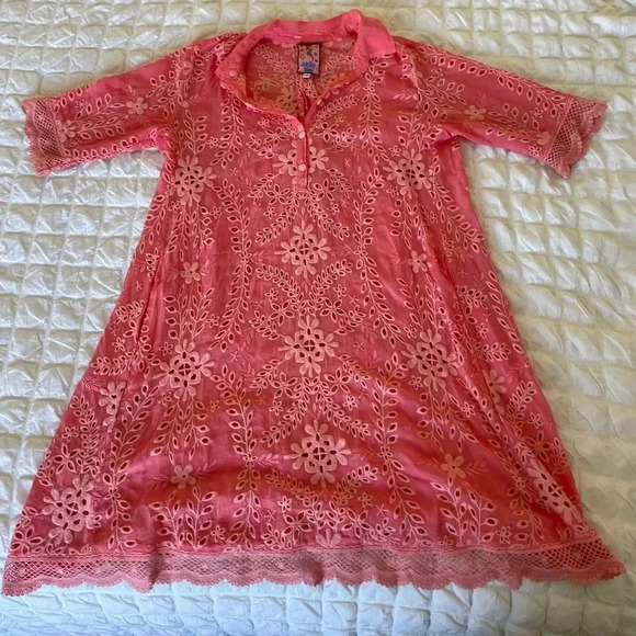 Johnny Was Malfi Salmon eyelit boho mini dress - Picture 4 of 12